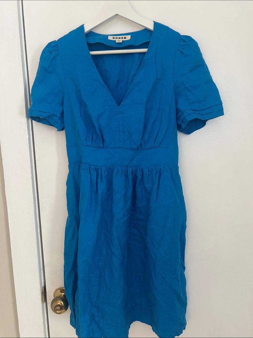 Boden Eve Linen Short Dress Brilliant Blue Size 4r - Picture 4 of 7